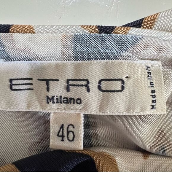 Etro Milano Sheath Dress Abstract Ruched Slinky Draped Neckline Italy Size 10 - Picture 6 of 9